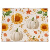 水彩秋のカボチャ&ひまわり模様 ラージペーパーバッグ (正面)