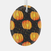 水彩秋のカボチャ、ハロウィーンプリント ガラスオーナメント (正面右)
