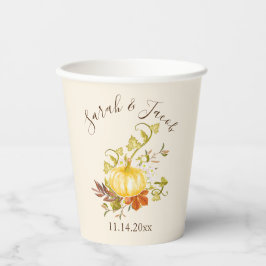 水彩秋のカボチャ&葉結婚ズ 紙コップ