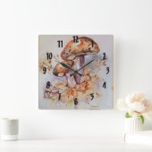 水彩秋のカラマッシュルーム スクエア壁時計 (ホーム)