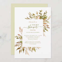 水彩秋のグリーン ベビーシャワー 招待状