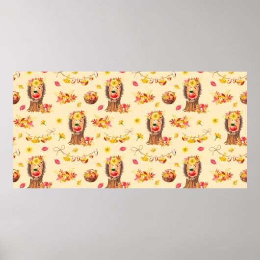 水彩秋のシームレスパターン。かわいい水柱 ポスター (正面)