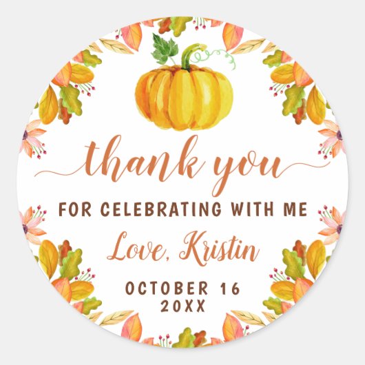水彩秋のフローラかぼちゃ秋サンキュー ラウンドシール (正面)