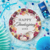 水彩秋のフローラカボチャ感謝祭 ペーパープレート (パーティー)