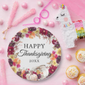 水彩秋のフローラカボチャ感謝祭 ペーパープレート (パーティー)