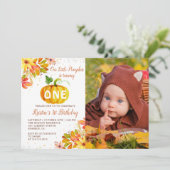 水彩秋のフローラカボチャ誕生日写真 招待状 (スタンド正面)