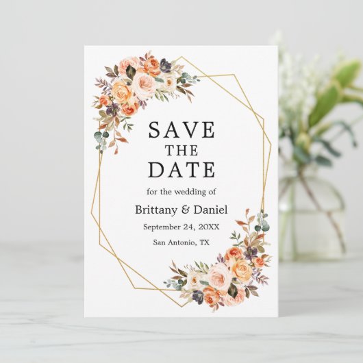 水彩秋のフローラジオフレームテラコッタ セーブザデート (スタンド正面)