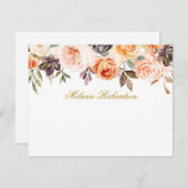 水彩秋のフローラパーソナライズされた金ゴールド ノートカード (正面/裏面)