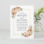 水彩秋のフローラ結婚の金ゴールドセージ緑 招待状 (スタンド正面)