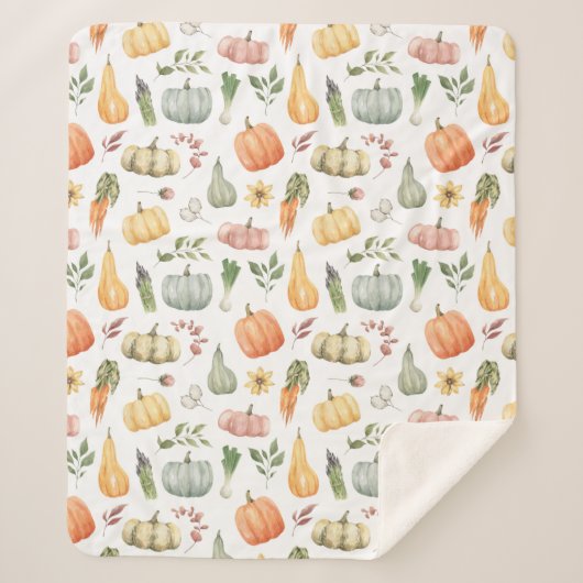 水彩秋の収穫模様 シェルパブランケット (正面)