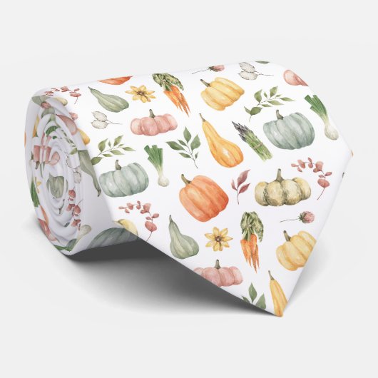 水彩秋の収穫模様 ネクタイ (ロール)