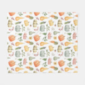 水彩秋の収穫模様 フリースブランケット (正面(横))