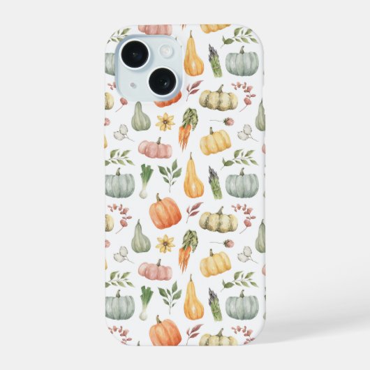 水彩秋の収穫模様 iPhone 15ケース (裏面)