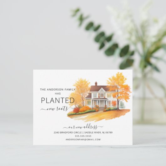 水彩秋の家の引越し案内 ポストカード (スタンド正面)