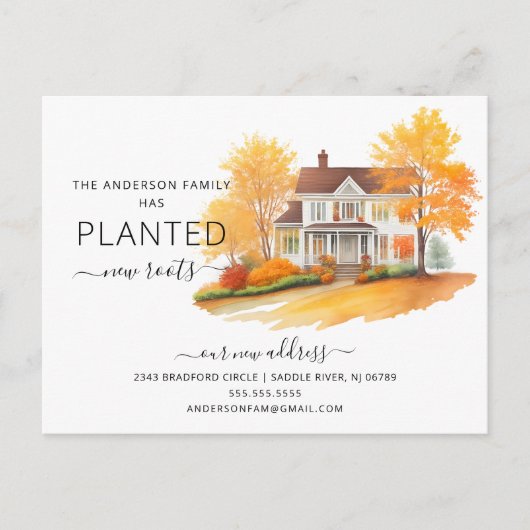 水彩秋の家の引越し案内 ポストカード (正面)