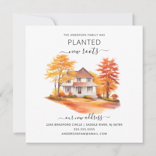 水彩秋の家の引越し案内 招待状 (正面)