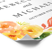 水彩秋の桃のフローラ結婚のサイン ポスター (角)