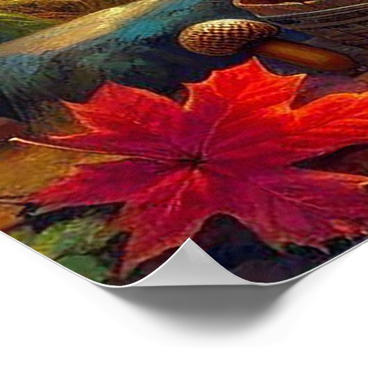 水彩秋の森のリスのシーン ポスター (角)