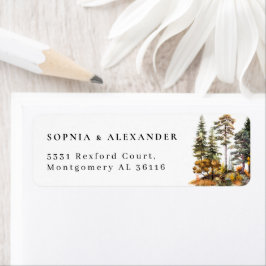 水彩秋の森の結婚式のアドレス ラベル
