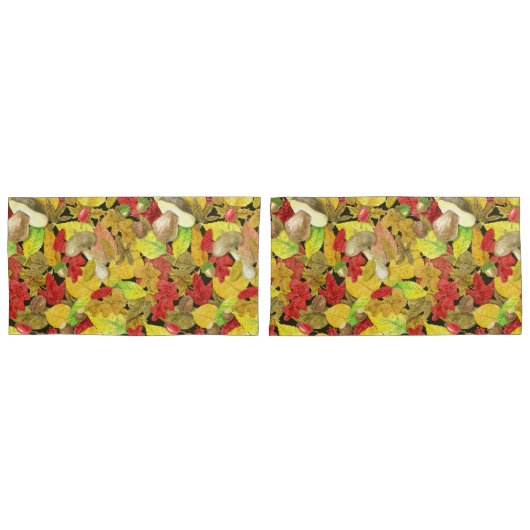 水彩秋の模様 枕カバー (正面-セット)