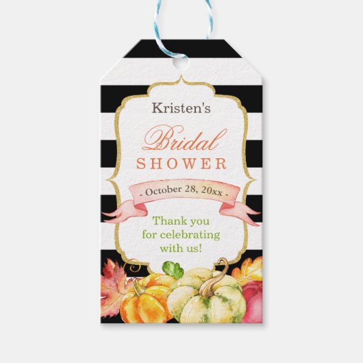 水彩秋の秋ブライダルシャワーサンキュー ギフトタグ (正面)