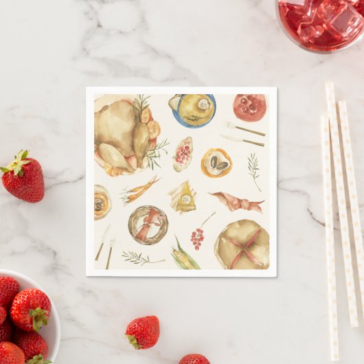 水彩秋の秋七面鳥サンクスギビング スタンダードカクテルナプキン (インサイチュ)