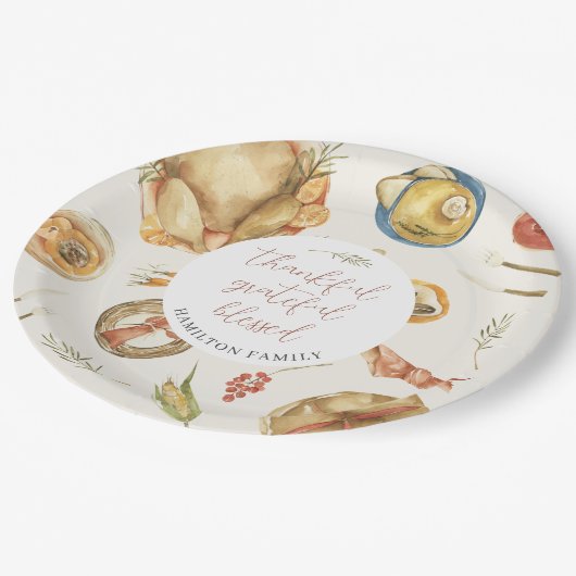 水彩秋の秋七面鳥サンクスギビング ペーパープレート (アングル)