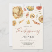 水彩秋の秋七面鳥サンクスギビング 招待状 (正面)