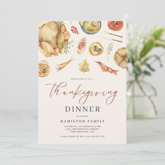 水彩秋の秋七面鳥サンクスギビング 招待状 (スタンド正面)