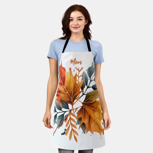 水彩秋の秋色離れの エプロン (着用した状態)