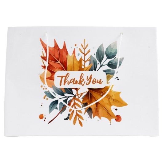 水彩秋の秋色離れの ラージペーパーバッグ (正面)