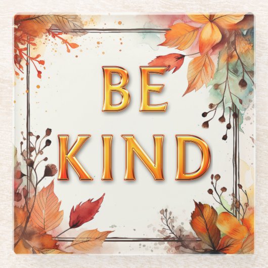 水彩秋の紅葉は優しい ガラスコースター (正面)