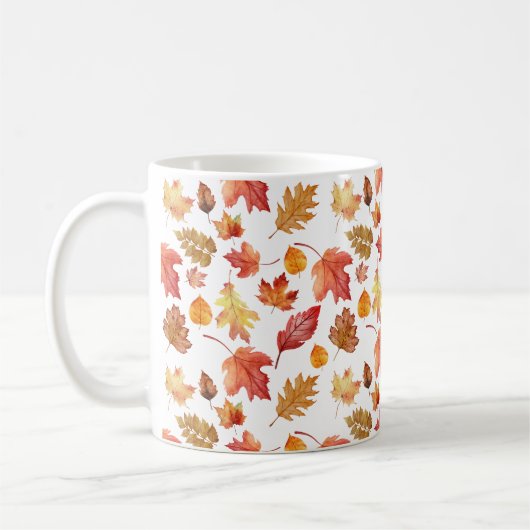 水彩秋の紅葉継ぎ目なしパターン コーヒーマグカップ (左)
