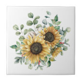 水彩秋の素朴ひまわり花束 タイル (正面)