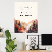 水彩秋の結婚式マウンテンランドスケー結婚ズ ポスター (ホームオフィス)