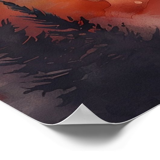 水彩秋の結婚式マウンテンランドスケー結婚ズ ポスター (角)