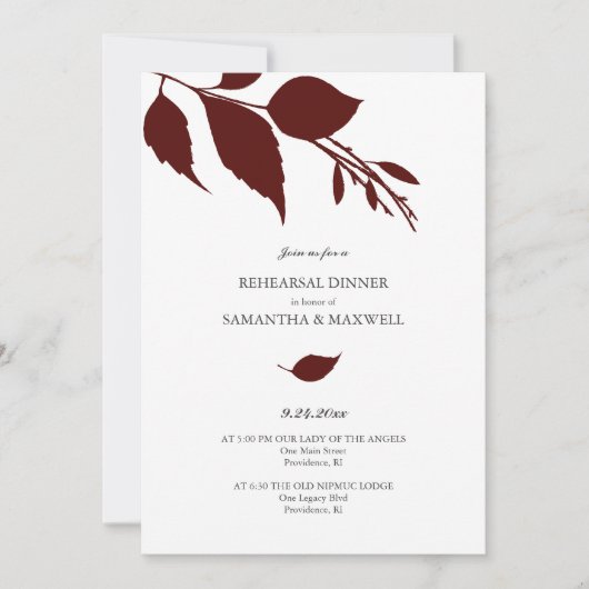 水彩秋の結婚式リハーサルディナー 招待状 (正面)