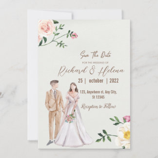 水彩秋の花とパーム フローラル ウェディング 招待状