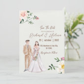 水彩秋の花とヤシのフローラ結婚 招待状 (スタンド正面)