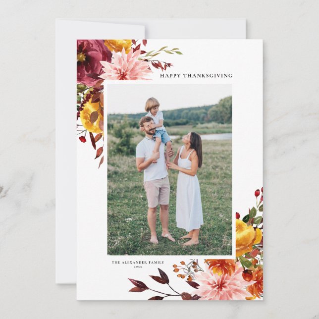 水彩秋の花ハッピーサンクスギビング (正面)