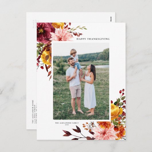 水彩秋の花感謝祭の写真 シーズンポストカード (正面/裏面)