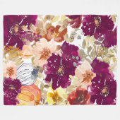 水彩秋の花 フリースブランケット (正面(横))