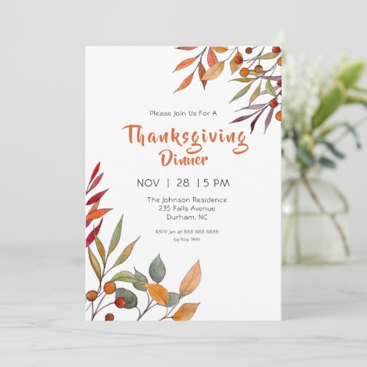 水彩秋の葉感謝祭の招待 招待状 (スタンド正面)