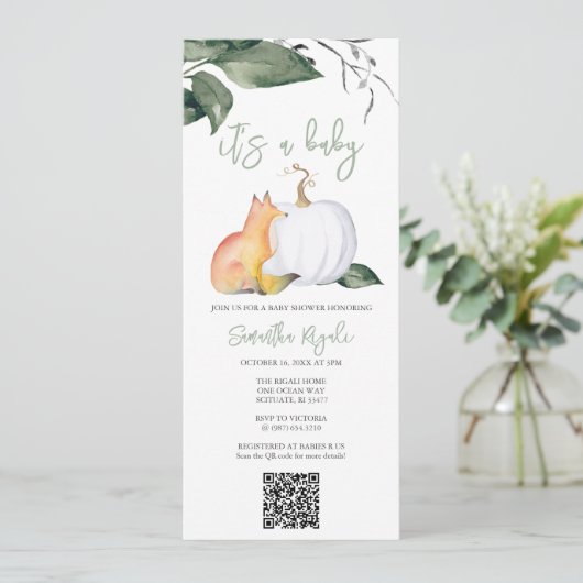 水彩秋の赤ちゃん男女兼用シャワー 招待状 (スタンド正面)