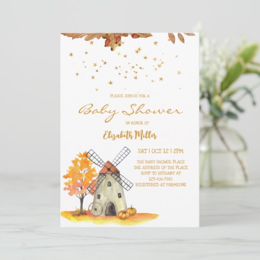 水彩秋の農場の赤男女兼用ちゃんシャワー 招待状