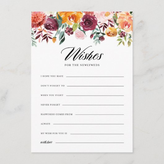 水彩秋の開花が新婚を願う エンクロージャーカード (正面)