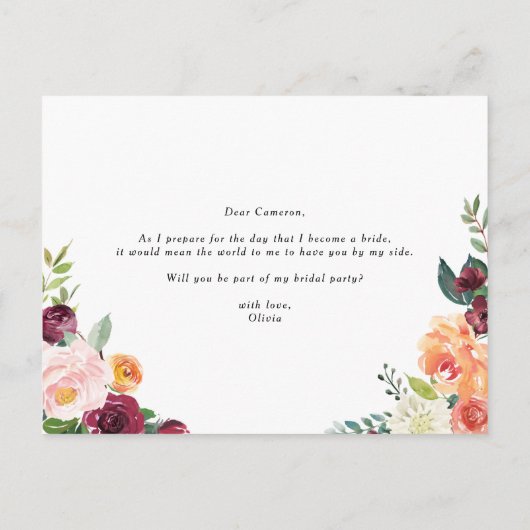 水彩秋の開花が私のページボーイ インビテーションポストカード (裏面)
