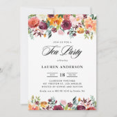 水彩秋の開花ガーランドブライダル茶パーティー 招待状 (正面)