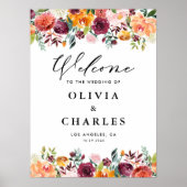 水彩秋の開花秋の結婚式へようこそ ポスター (正面)