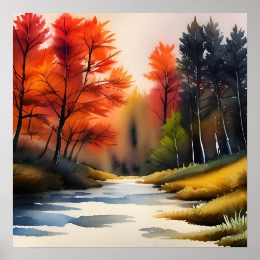 水彩秋の風景 ポスター (正面)